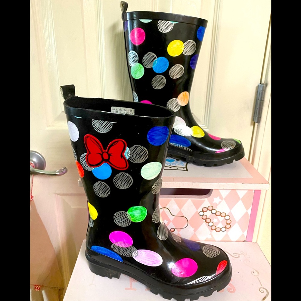 Disney Minnie Mouse Multi-colored Dots Rainboots Sz. 6